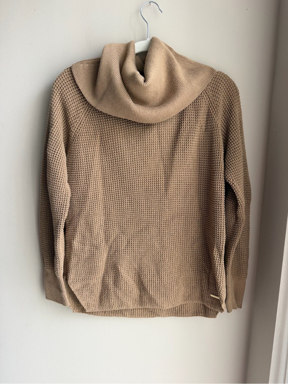 Tan Cowl Neck Knit Sweater